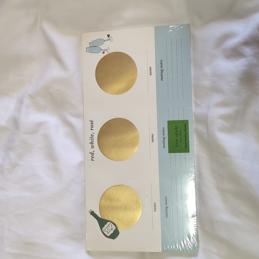 NWT Kate Spade Wine Tasting Notes Notepad with Gold Accents